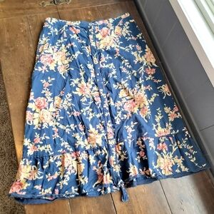 Lauren Ralph Lauren Prairie Cottagecore Cabin Floral Midi Skirt sz 14 Navy Pink